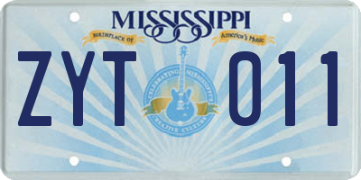 MS license plate ZYT011