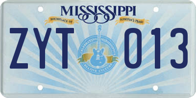 MS license plate ZYT013