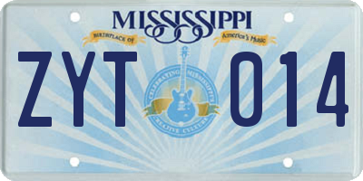 MS license plate ZYT014