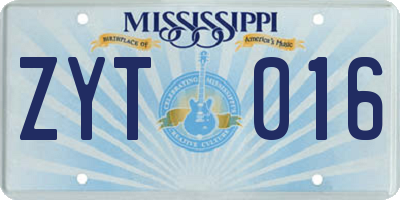 MS license plate ZYT016