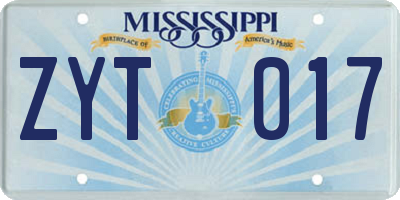 MS license plate ZYT017