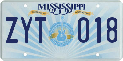 MS license plate ZYT018