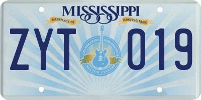 MS license plate ZYT019