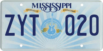 MS license plate ZYT020
