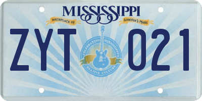 MS license plate ZYT021