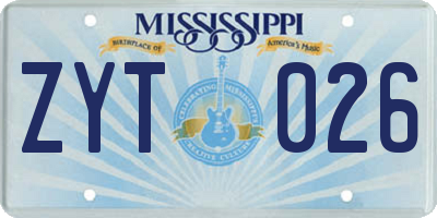 MS license plate ZYT026