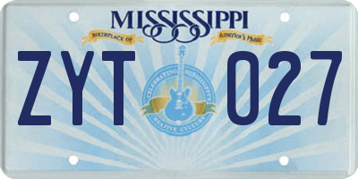 MS license plate ZYT027