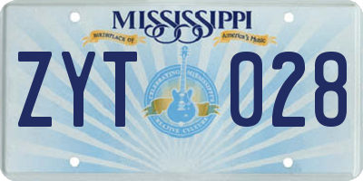 MS license plate ZYT028