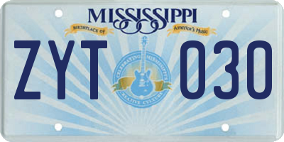 MS license plate ZYT030