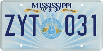 MS license plate ZYT031