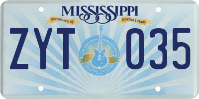 MS license plate ZYT035