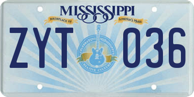MS license plate ZYT036