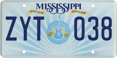 MS license plate ZYT038