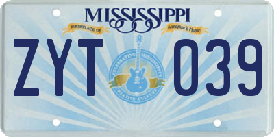 MS license plate ZYT039