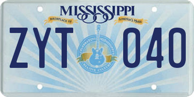 MS license plate ZYT040
