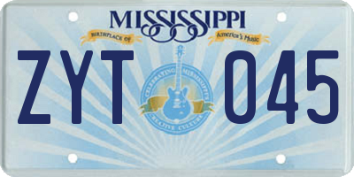 MS license plate ZYT045