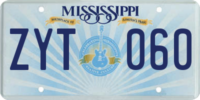 MS license plate ZYT060