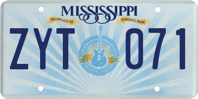 MS license plate ZYT071