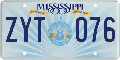 MS license plate ZYT076