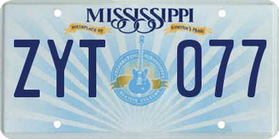 MS license plate ZYT077