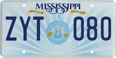 MS license plate ZYT080