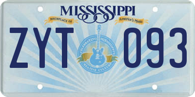 MS license plate ZYT093