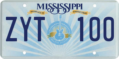 MS license plate ZYT100