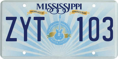 MS license plate ZYT103