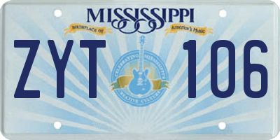 MS license plate ZYT106