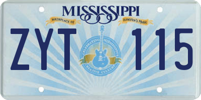 MS license plate ZYT115