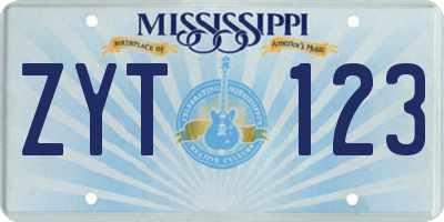 MS license plate ZYT123