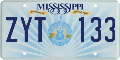 MS license plate ZYT133