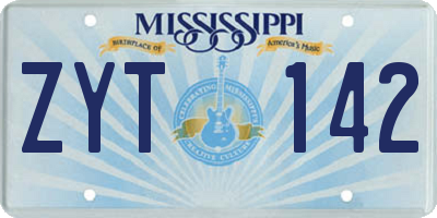 MS license plate ZYT142