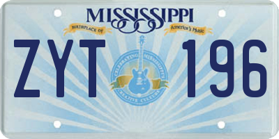 MS license plate ZYT196