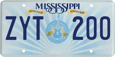 MS license plate ZYT200