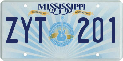 MS license plate ZYT201