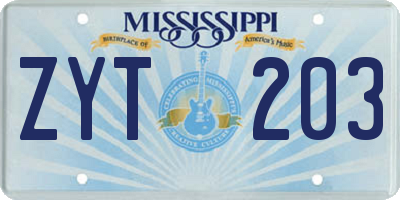 MS license plate ZYT203
