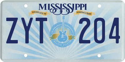 MS license plate ZYT204