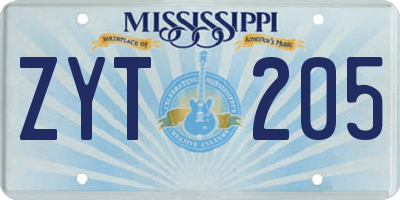 MS license plate ZYT205