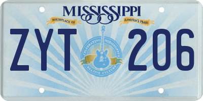 MS license plate ZYT206