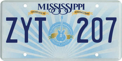 MS license plate ZYT207