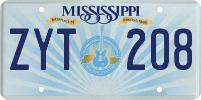 MS license plate ZYT208