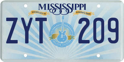 MS license plate ZYT209