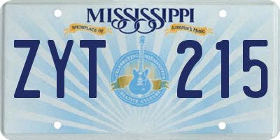 MS license plate ZYT215