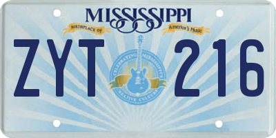MS license plate ZYT216