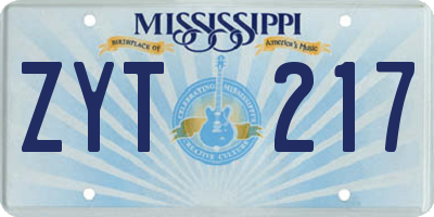MS license plate ZYT217