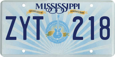 MS license plate ZYT218