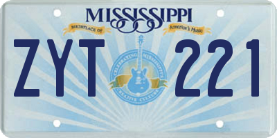 MS license plate ZYT221