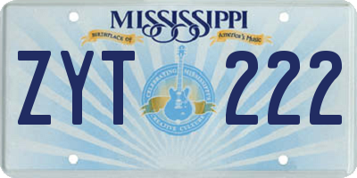 MS license plate ZYT222