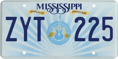 MS license plate ZYT225